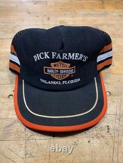 Vtg Harley Davidson Snapback Trucker Hat Cap 3 Three Stripes Dick Farmers États-unis