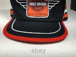 Vtg Harley Davidson Snapback Trucker Hat Cap 3 Three Stripes États-unis York, Pa Museum
