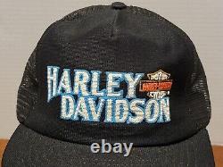 Vtg Harley Davidson Snapback Trucker Hat Cap 3d Puff Paint Logo Emblem USA Made