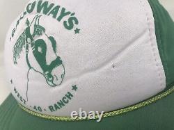 Vtg Headmost Galloway's West 40 Ranch Snapback Trucker Hat Casquette Vert Réglable