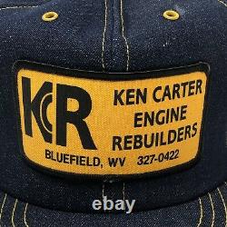 Vtg Ken Carter Moteur Reconstructeur Patch Blue Denim Snapback Trucker Hat Cap USA XX