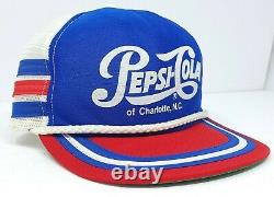 Vtg Pepsi Cola 3 Chapeau De Camionneur En Treillis À Trois Bandes Cap Charlotte Nc
