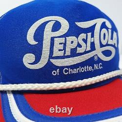 Vtg Pepsi Cola 3 Chapeau De Camionneur En Treillis À Trois Bandes Cap Charlotte Nc