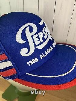 Vtg Pepsi Cola 3 Stripe Snapback Trucker Hat Cap 1988 Alaska State Fair Inutilisé