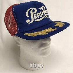 Vtg Pepsi Cola Gold Leaf Mesh Snapback Trucker Red White Blue Hat Cap 80s USA