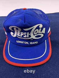 Vtg Pepsi-cola 3 Stripe Snapback Trucker Hat Cap Red White Blue Lewiston Idaho
