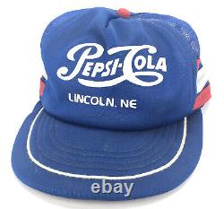 Vtg Pepsi-cola 3 Stripe Snapback Trucker Hat Cap USA Made Lincoln Nebraska Bleu
