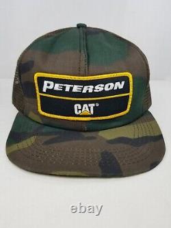 Vtg Peterson Cat Hat Caterpillar Camo Mesh Patch Snapback 80s Trucker Cap USA