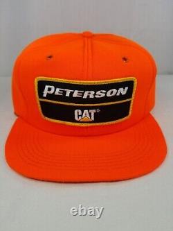 Vtg Peterson Cat Hat Caterpillar Orange Patch Foam Snapback 80s Trucker Cap USA
