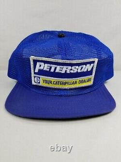 Vtg Peterson Caterpillar Hat Rare Patch Blue Full Mesh Snapback 70s Trucker Cap