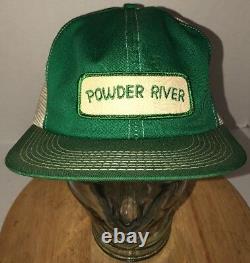 Vtg Powder River 80s USA K-brand K-produits Green White Trucker Hat Cap Snapback