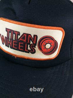 Vtg Titan Wheels Hat Mesh Snapback Trucker Cap Patch Vintage Noir
