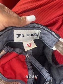 Vtg True Religion Marque Casquette de camionneur à bride usée en cuir vintage RARE