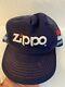 Zippo Made In Usa Vintage Trucker Snapback Hat Cap Réglable Blue 3 Line Htf
